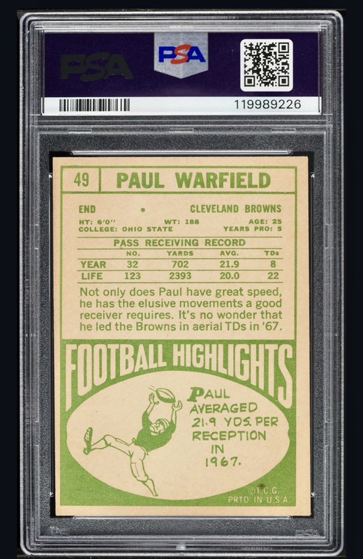 1968 Topps Football Paul Warfield #49 PSA 4 VGEX Cleveland Browns Vintage view 2