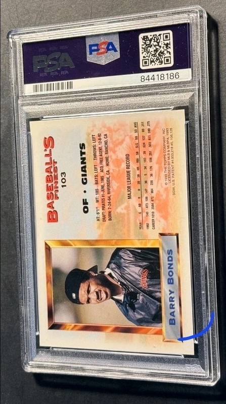 1993 BARRY BONDS FINEST #103 PSA 8  view 2