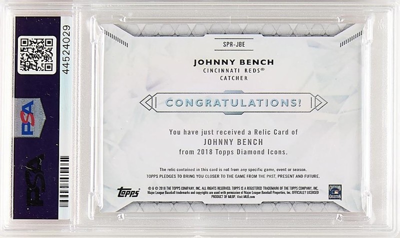 POP 1 PSA 9 2018 Topps Diamond Icons JOHNNY BENCH Relic Red /5 Game-Worn Patch view 2
