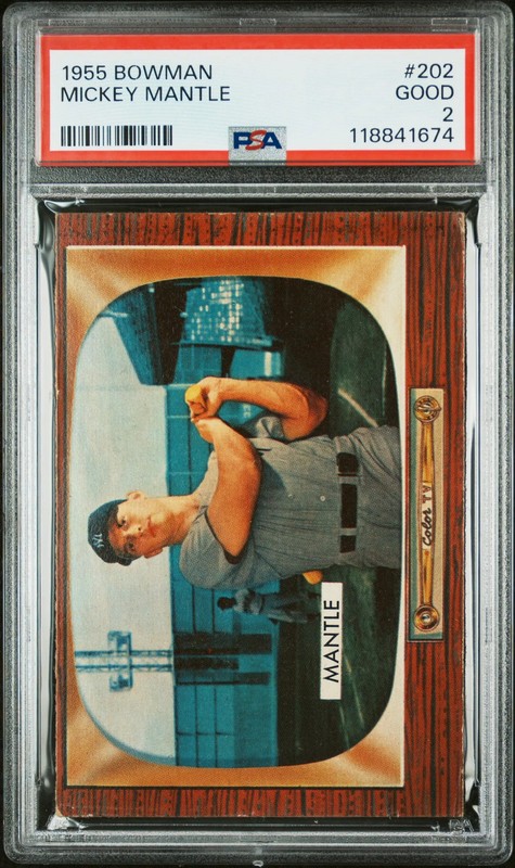 1955 Bowman Mickey Mantle #202 PSA 2 Vintage Baseball New Label Yankees HOF