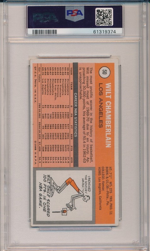 1970 TOPPS #50 WILT CHAMBERLAIN - PSA 5 EX (SVSC) NEWLY GRADED! view 2