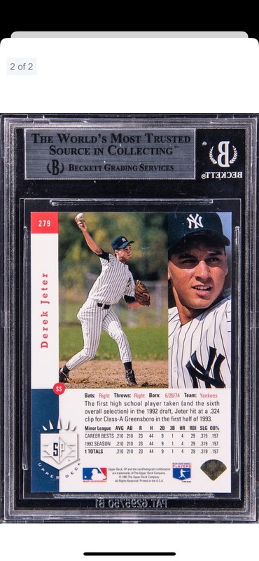 1993 SP FOIL HOF ⭐️ DEREK JETER #279 ROOKIE CARD MINT BGS 9 WITH A 9.5 SUB view 2