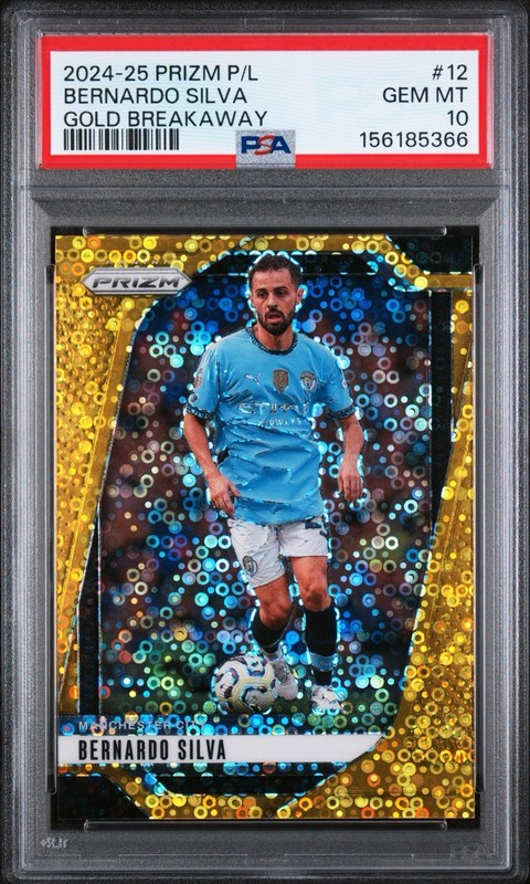 2024-25 PANINI PRIZM PREMIER LEAGUE #12 BERNARDO SILVA GOLD BREAKAWAY PSA 10