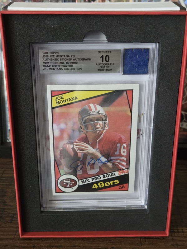 Topps 1984 Joe Montana #358 49ers Game Used Swatch Auto BGS Sports Trading Card