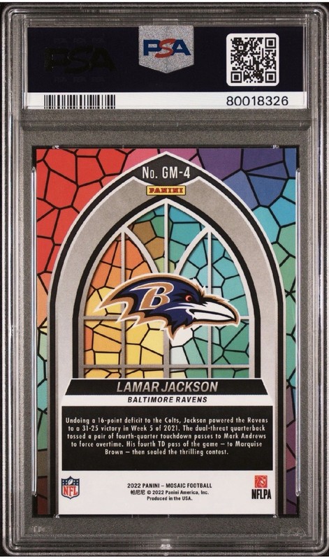 2022 PANINI MOSAIC GLASS MOSAIC #GM4 LAMAR JACKSON PSA 10 view 2