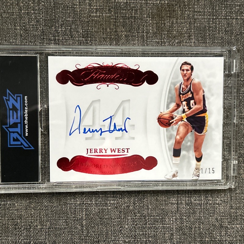 2017-18 NBA FLAWLESS JERRY WEST  On Card Auto Ruby  Red  /15 SSP “The Logo”