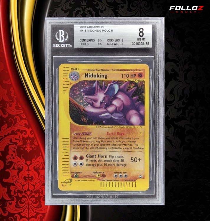 POKEMON NIDOKING HOLO CARD H18/H32 AQUAPOLIS BGS 8 ENG TCG CARD BECKETT