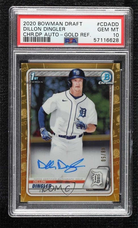 2020 Bowman Draft Chrome Gold Refractor 48/50 Dillon Dingler PSA 10 Auto