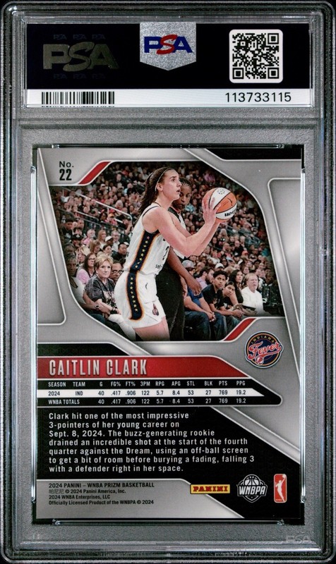 2024 Panini Prizm WNBA #22 Caitlin Clark Fever RC Rookie PSA 10 GEM MINT view 2