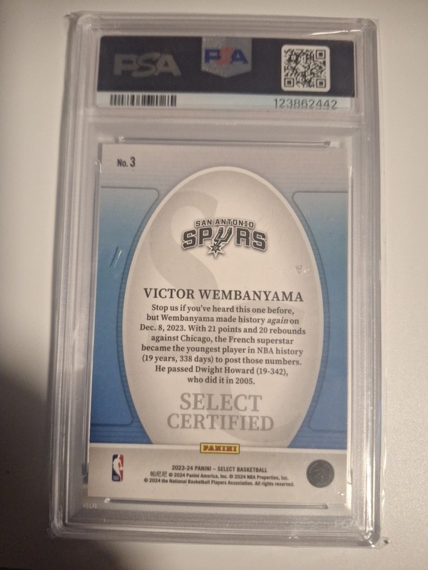 2023-24 Panini Select - Select Certified Victor Wembanyama #3 (RC) PSA 10 view 2