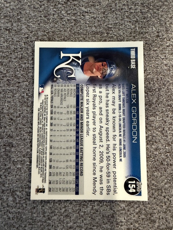 2010 Topps Chrome Alex Gordon Superfractor 1/1 Kansas City Royals 3xAS 8xGG READ view 2