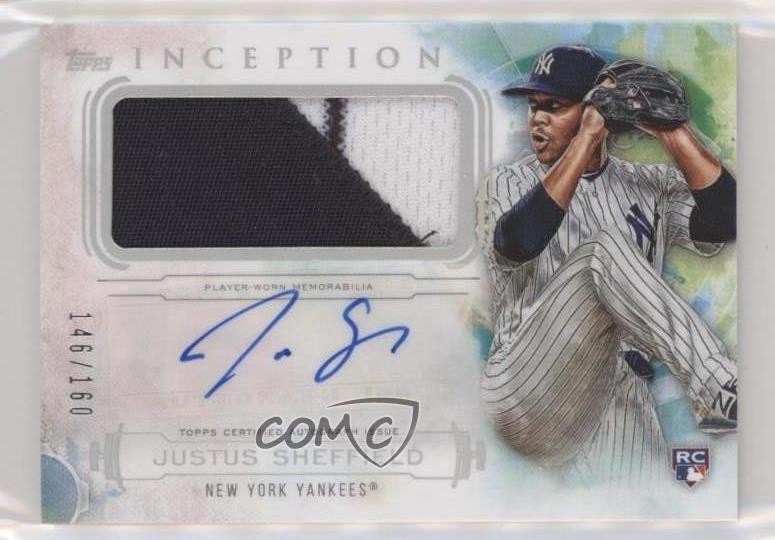 2019 Topps Inception 146/160 Justus Sheffield #IAP-JSH Patch Auto 6fs view 1
