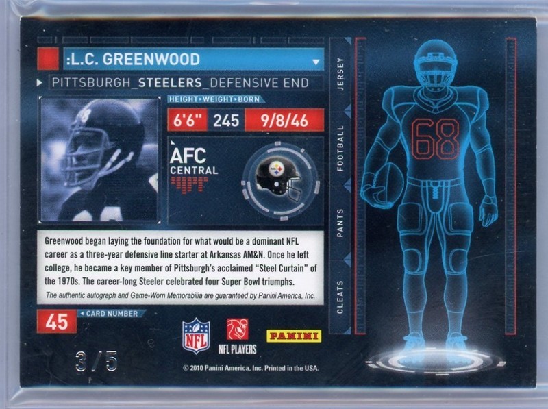 2010 Absolute Tools Of The Trade L.C. Greenwood Game Used Patch Auto /5 Steelers view 2