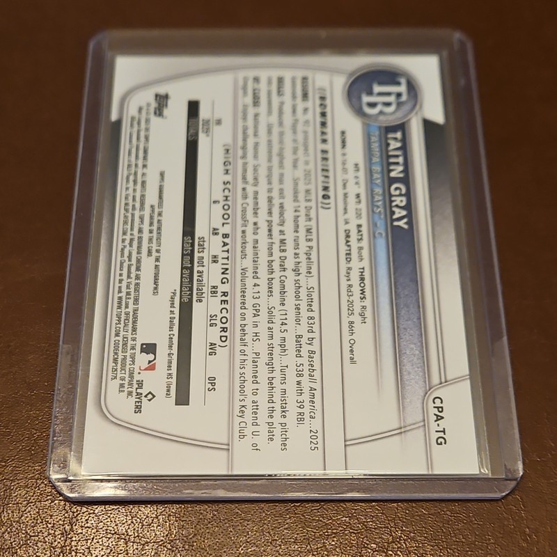 TAITN GRAY 2025 Bowman Chrome Draft 1st Auto Rays view 2