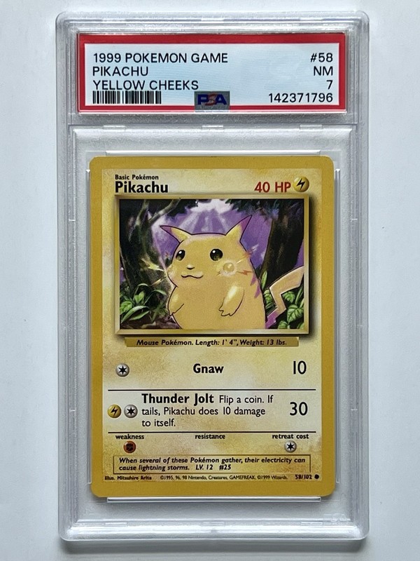 1999 POKEMON  PSA 7 BASE SET UNLIMITED YELLOW CHEEKS #58 PIKACHU