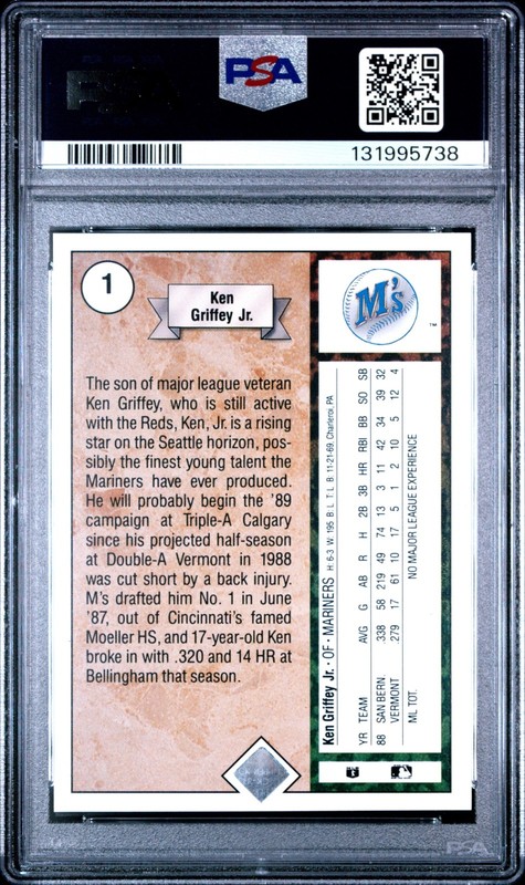 1989 Upper Deck Ken Griffey Jr Star Rookie RC #1 PSA 8 NM-MT Mariners HOF RA1 view 2