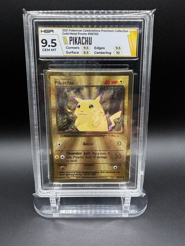Pokemon 2021 Pikachu Celebrations UPC Gold Metal Promo Card HGA 9.5 (BGS PSA 10)