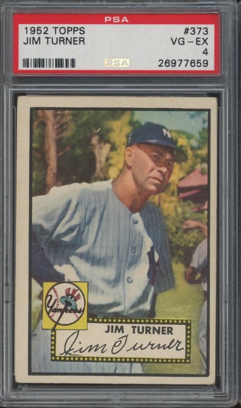 1952 Topps Baseball #373 Jim Turner High Number VG-EX PSA 4