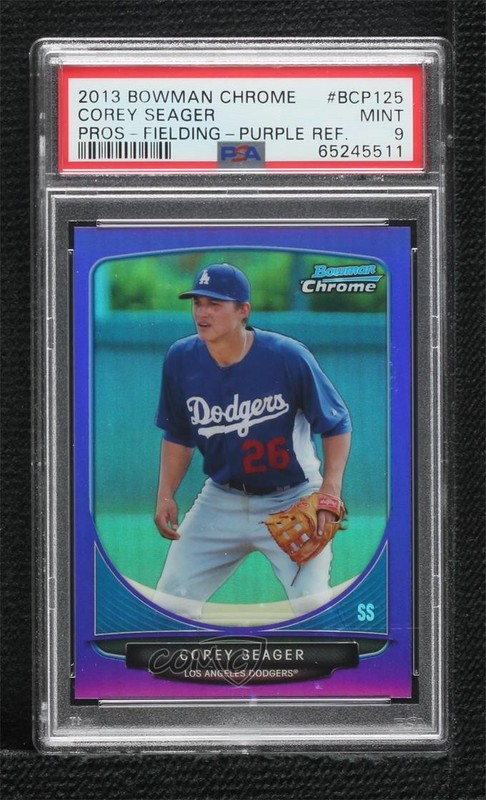 2013 Bowman Chrome Prospects Purple Refractor /199 Corey Seager PSA 9 MINT 8at view 1
