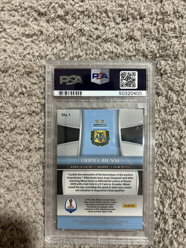 2018 Panini Prizm World Cup #1 Lionel Messi PSA 9 view 2