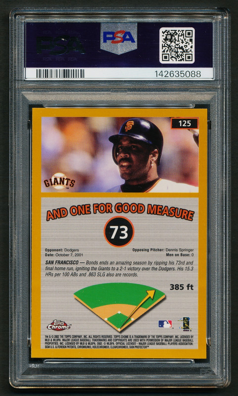Barry Bonds 2002 Topps Chrome #125 PSA 10 GEM MINT view 2