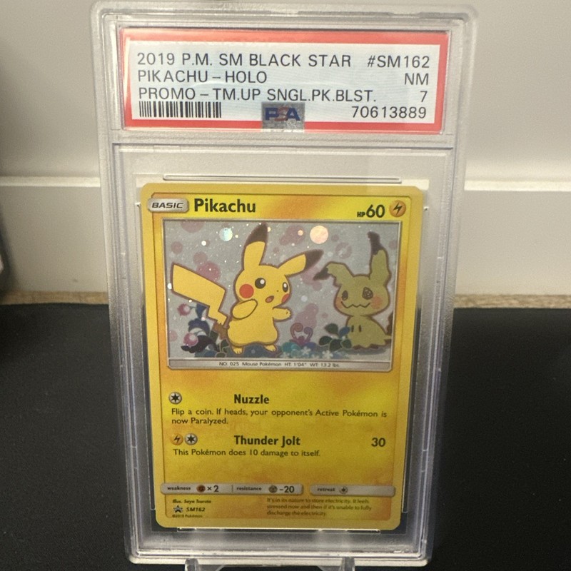 PSA 7 POKEMON TEAM UP SM BLACK STAR PROMO PIKACHU MIMIKYU #SM162 HOLO NM Mint