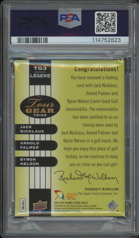 2012 SP Game Used Jack Nicklaus Arnold Palmer Byron Nelson Shirt PSA 10 view 2