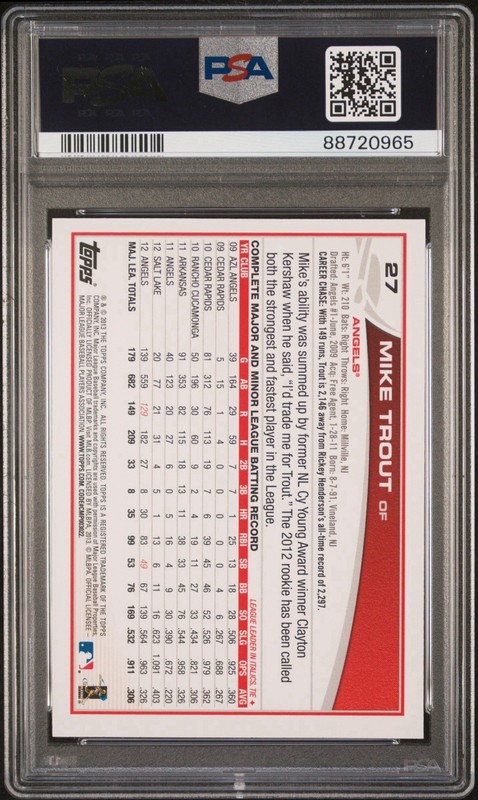 2013 Topps Image Variation Mike Trout PSA 9 Angels #27 SP Catching view 2