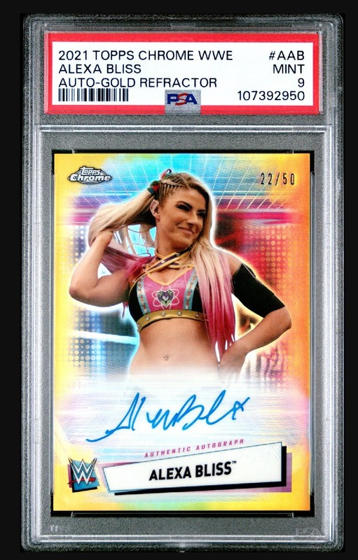 ALEXA BLISS 2021 Topps Chrome WWE On-Card Autograph Gold Refractor #/50 PSA 9 🔥
