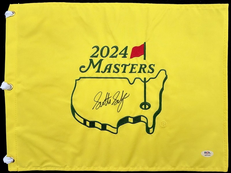 SCOTTIE SCHEFFLER SIGNED 2024 MASTERS GOLF FLAG AUTO PSA/DNA RARE