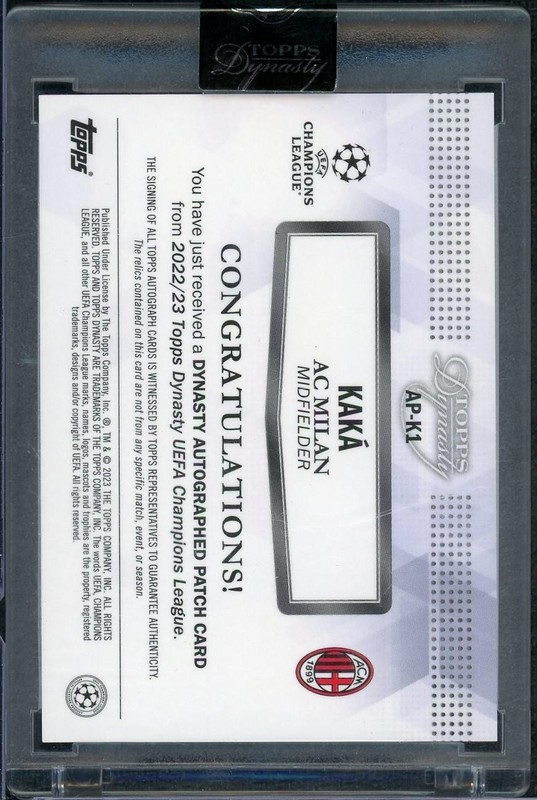 2022/23 Topps Dynasty Kaka Patch Auto /10 view 2