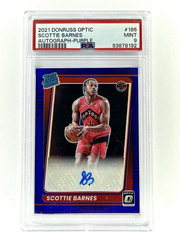 2021-22 Panini Optic Scottie Barnes Rated Rookie Auto Purple Prizm PSA 9 SSP