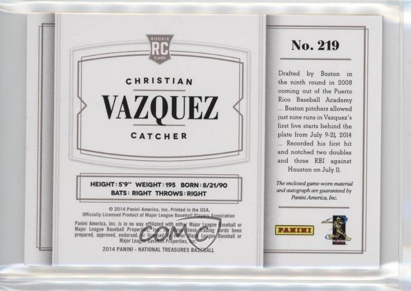 2014 Panini National Treasures Gold 4/25 Christian Vazquez #219 Auto 07l7 view 2