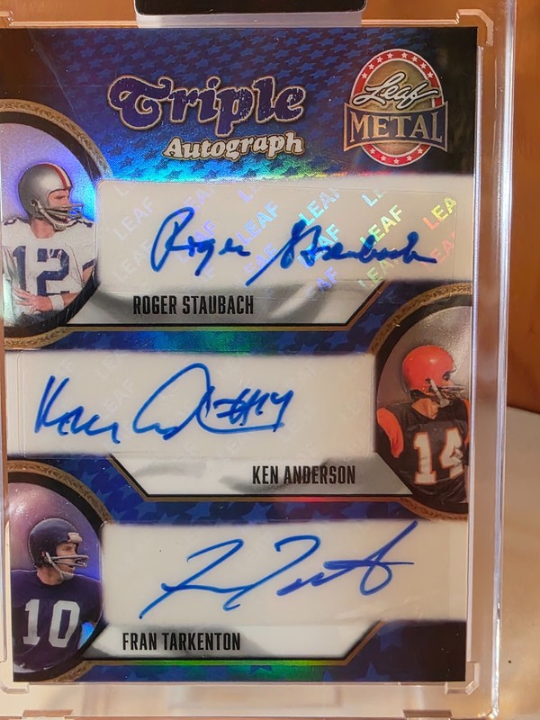 Leaf Metal Triple Auto Staubach, Anderson, Tarkenton, Blue 1/1