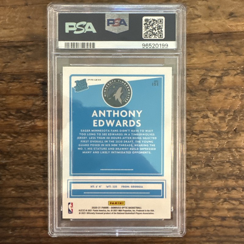 Anthony Edwards Rookie Holo SSP PSA 10 GEM MINT 2020 Donruss Optic #151 RC view 2