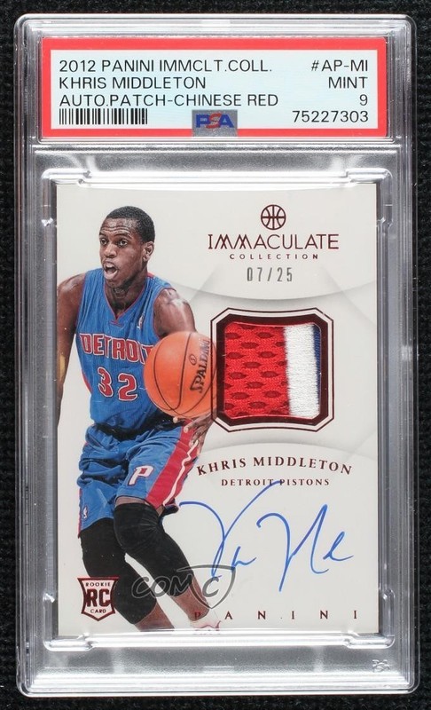 2012-13 Immaculate Red 7/25 Khris Middleton PSA 9 MINT RPA Rookie Patch Auto RC