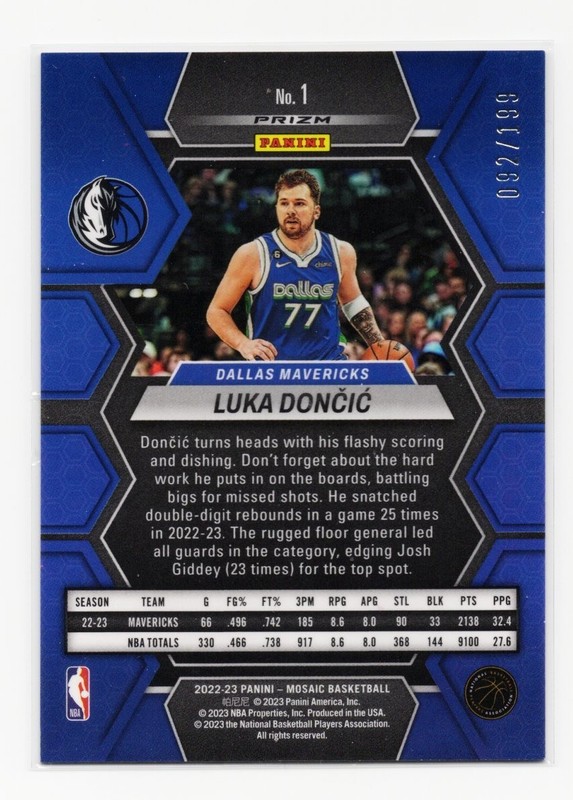 Luka Doncic 2022-23 Panini Mosaic #1 Blue Prizm /199 view 2