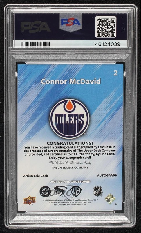 2025 Upper Deck DC x NHL Crossover Artist Connor McDavid #2 PSA 9 MINT Auto 0tv6 view 2