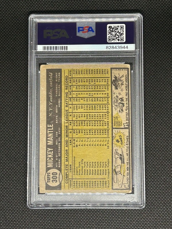 1961 Topps Mickey Mantle Yankees #300 PSA 1 PR Only 528 in this PSA population view 2