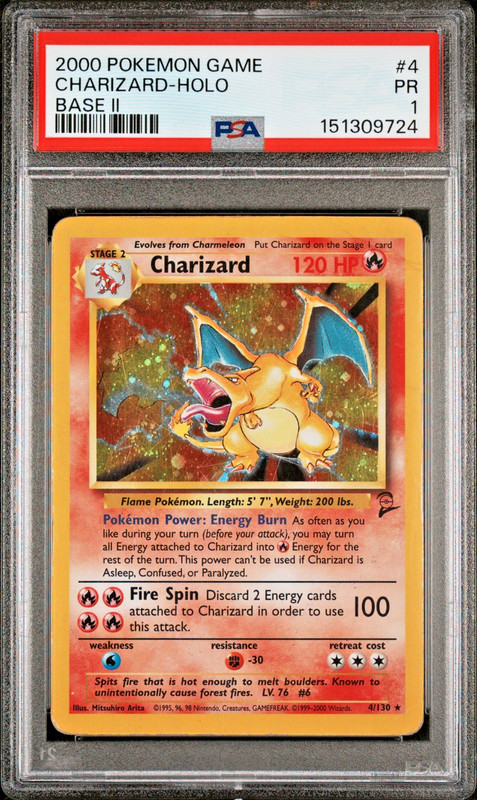 FLAME SWIRL PSA 1 2000 Base Set 2 II Charizard 4/130 Holo Foil Rare WOTC Pokemon