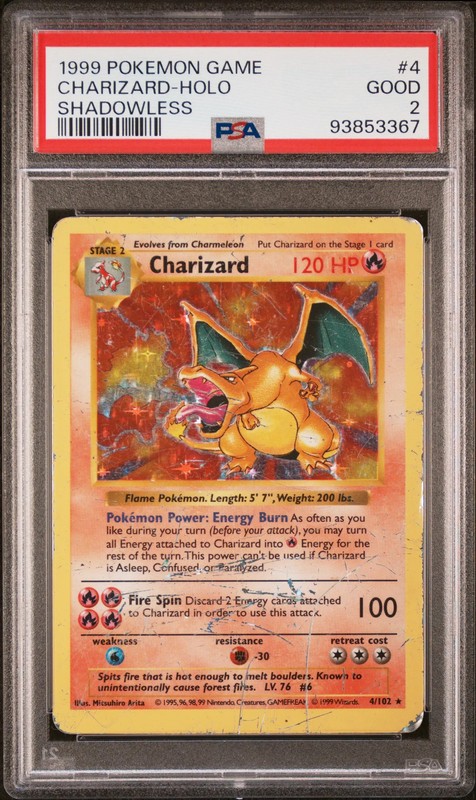 1999 Pokemon Game Charizard Holo Shadowless PSA 2 #4 Vintage