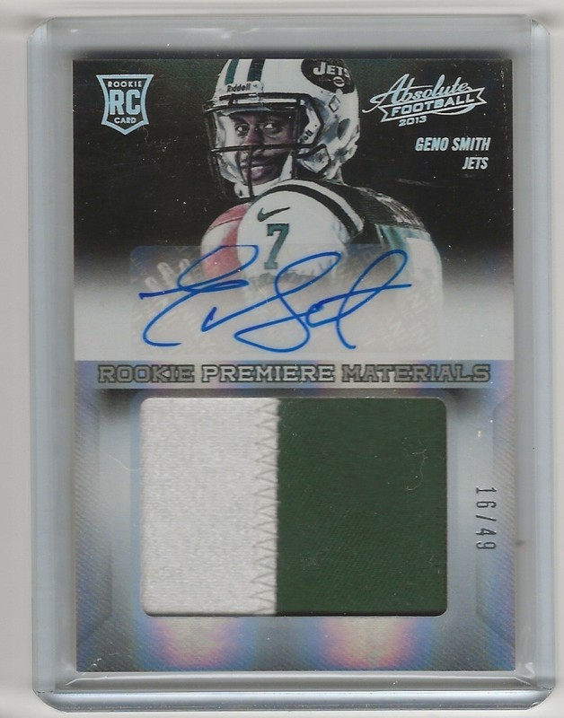 2013 Panini Absolute Geno Smith Rookie Materials Patch /49 Auto NY Jets