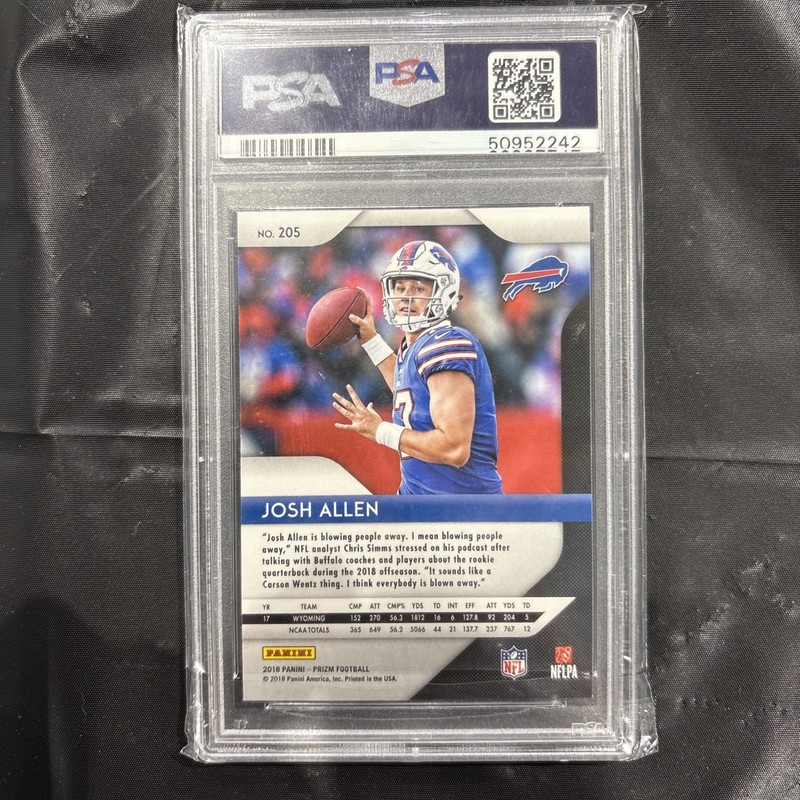 Josh Allen 2018 Panini Prizm Rookie Card RC Buffalo Bills #205 PSA 10 view 2