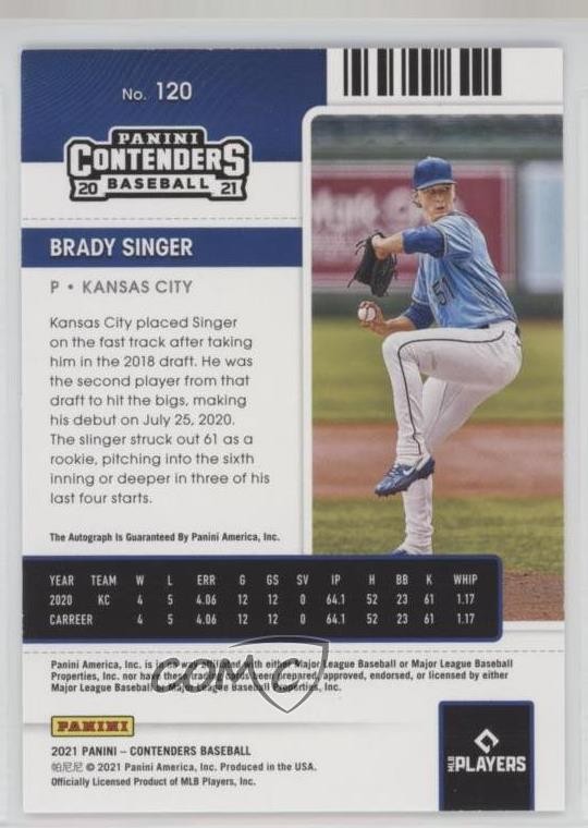 2021 Panini Contenders Rookie Ticket Brady Singer #120 Auto qf8 view 2