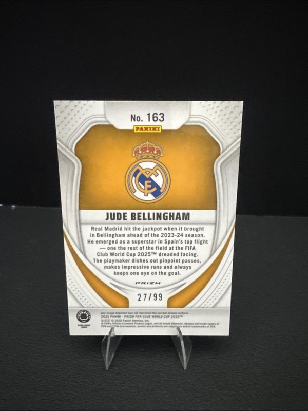 2025 Panini Prizm FIFA Club World Cup Jude Bellingham #163 Purple Seismic /99 view 2