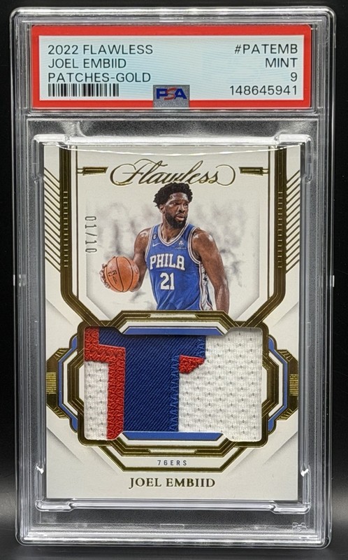2022-23 Panini Flawless - Joel Embiid Game-Worn Jumbo Patch Gold 1/10=1/1
