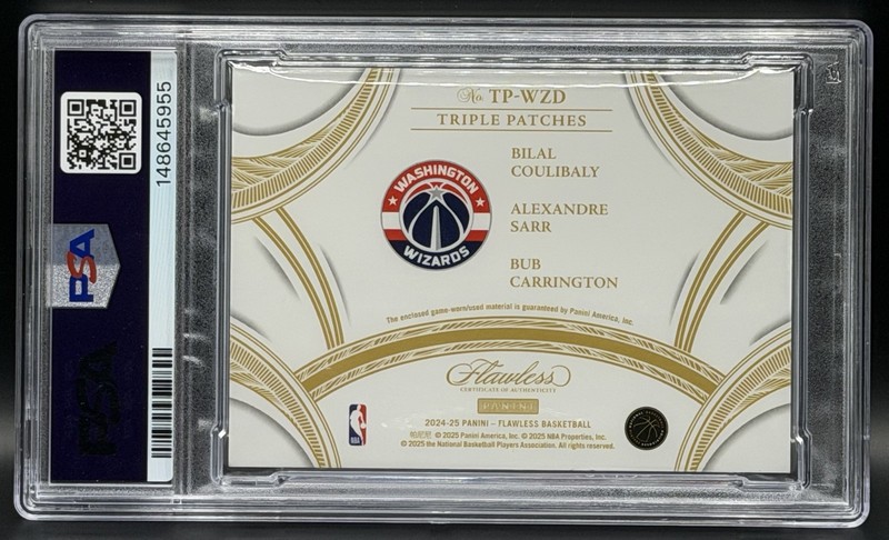 2024-25 Flawless Triple Patches Ruby 15/15=1/1 Sarr RC Bilal Bub RC Game-Worn view 2