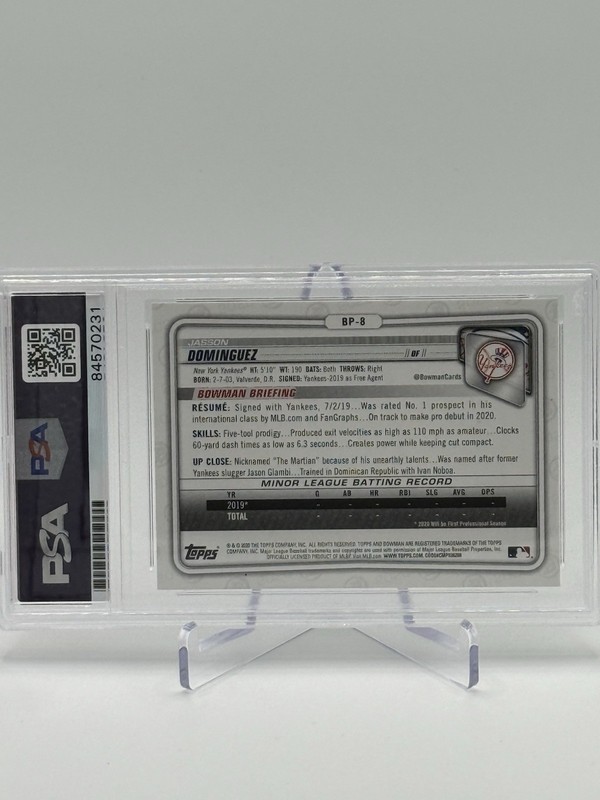2020 Bowman Jasson Dominguez 1st Prospect Auto PSA/DNA Authentic view 2