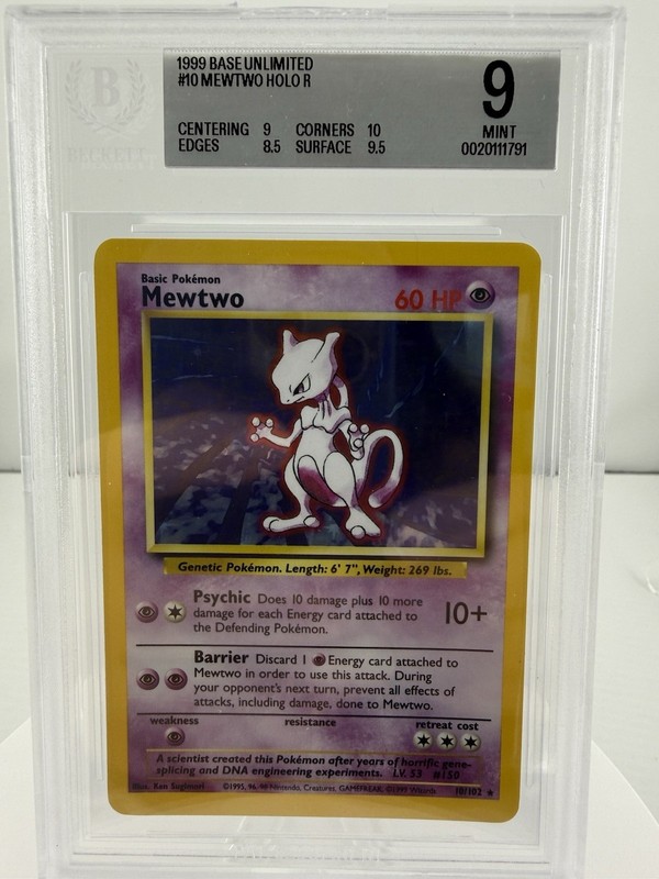 Mewtwo BGS 9 Base Set Unlimited Holo 1999 Pokemon 10/102