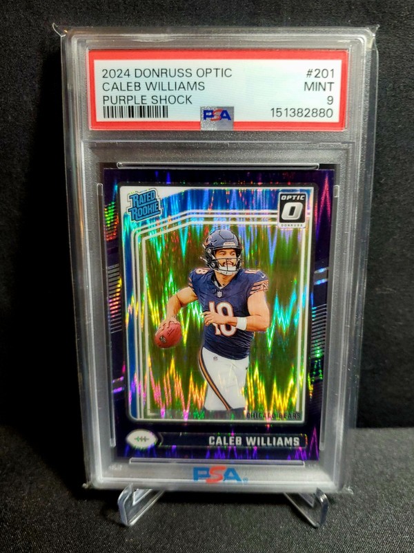 Caleb Williams 2024 Donruss Optic Rated Rookie RC Purple Shock Prizm PSA 9 view 1